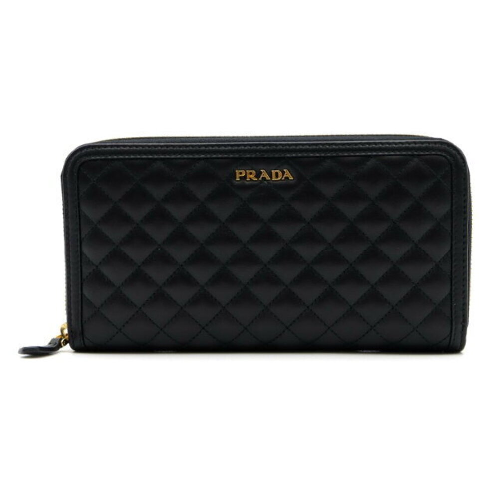 Prada Quilted Round Wallet Calfskin Leather Black